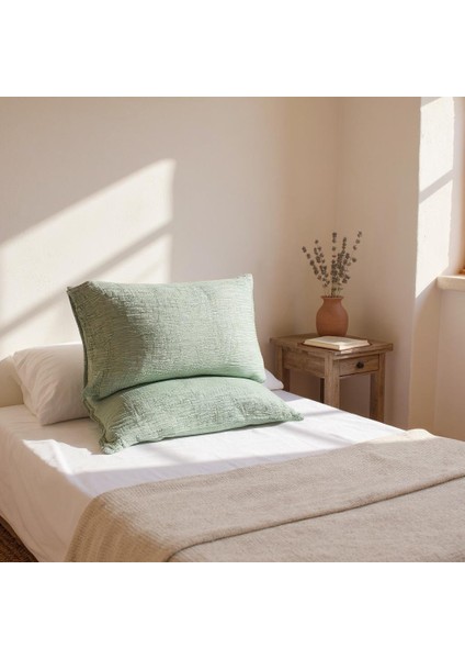 4 Katlı Müslin Çağla Yeşili Renk 50X70 Cm. %100 Pamuklu 2 Adet Yastık Kılıfı fiyatları