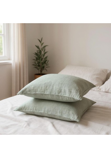 4 Katlı Müslin Çağla Yeşili Renk 50X70 Cm. %100 Pamuklu 2 Adet Yastık Kılıfı indirimleri