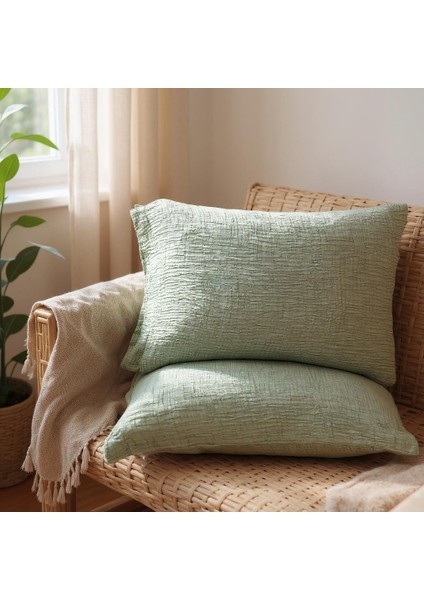 4 Katlı Müslin Çağla Yeşili Renk 50X70 Cm. %100 Pamuklu 2 Adet Yastık Kılıfı