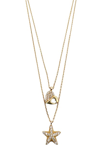 - 14 Ayar Kalp ve Yıldız Ikili Kolye