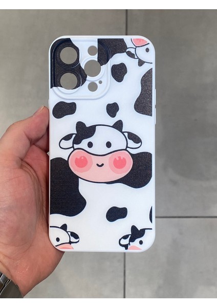 Apple iPhone 14 Pro Max Uyumlu Sevimli Inek Desenli Koruyucu Silikon Kılıf