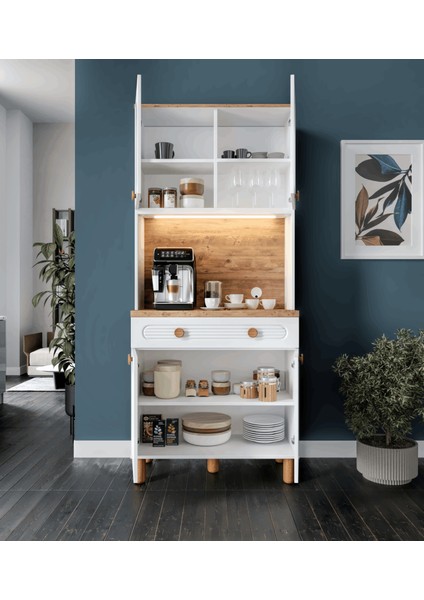 2 Kapaklı Kahve Köşesi – 93 cm Mdf, LED Aydınlatmalı, Çok Amaçlı Mutfak ve Airfryer Dolabı ( Ofis ve Ev Için Uygun fırsatları