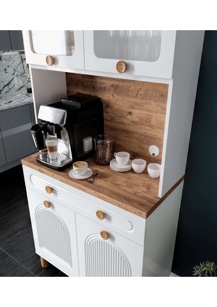 2 Kapaklı Kahve Köşesi – 93 cm Mdf, LED Aydınlatmalı, Çok Amaçlı Mutfak ve Airfryer Dolabı ( Ofis ve Ev Için Uygun modelleri