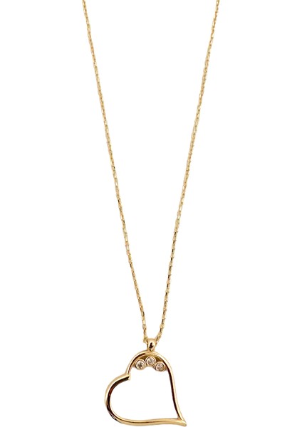 - 14 Ayar Altın Üç Taşlı Kalp Kolye