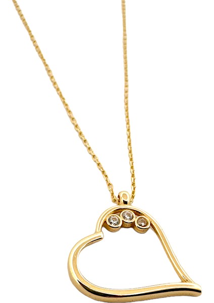 - 14 Ayar Altın Üç Taşlı Kalp Kolye fiyatları