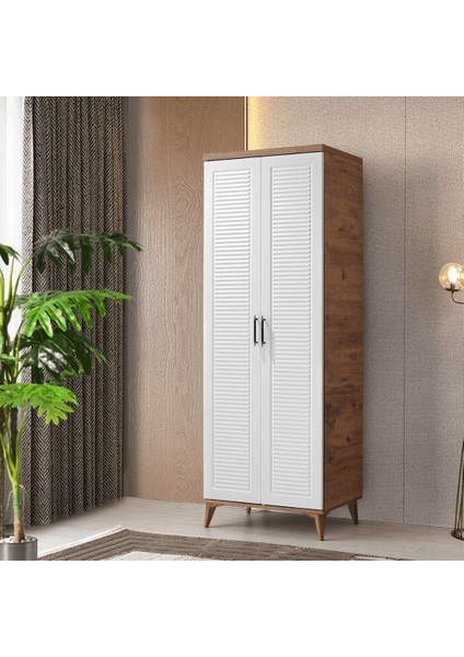 Paris 2 Kapaklı Komple Mdf Atlantik Çam-Beyaz Gardırop - Elbise Dolabı -Genç Odasıı