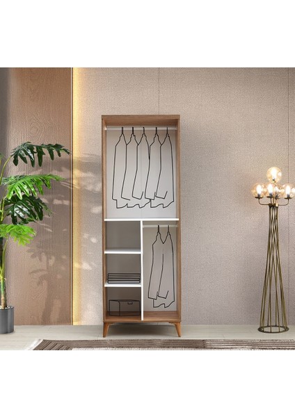 Paris 2 Kapaklı Komple Mdf Atlantik Çam-Beyaz Gardırop - Elbise Dolabı -Genç Odasıı