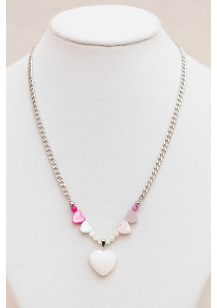 Renkli Sedef Özel Tasarım Kalpli Çelik Kolye fiyatları