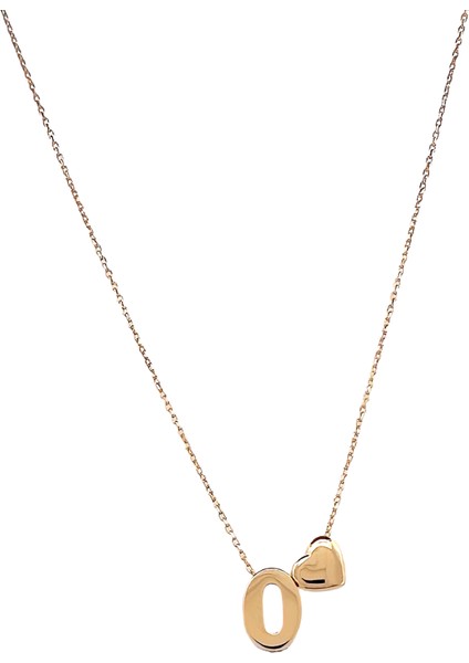 - 14 Ayar O Harfli Kalpli Hayalet Zincir Altın Kolye