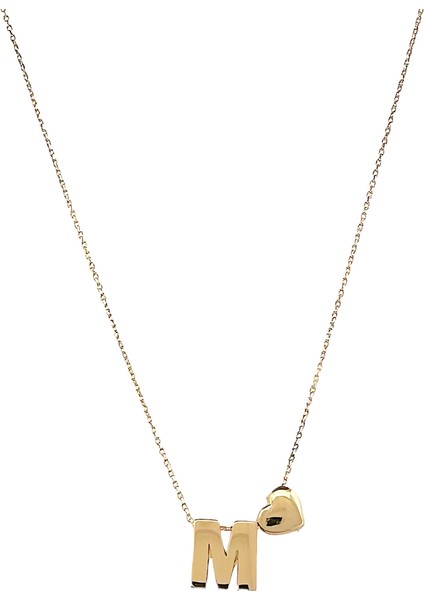- 14 Ayar M Harfli Kalpli Hayalet Zincir Altın Kolye