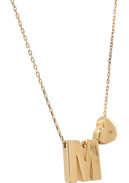 - 14 Ayar M Harfli Kalpli Hayalet Zincir Altın Kolye fiyatları