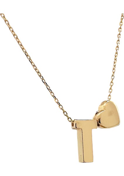 - 14 Ayar T Harfli Kalpli Hayalet Zincir Altın Kolye fiyatları