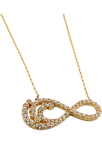 - 14 Ayar Altın Iç Içe Taşlı Sonsuzluk Kolye fiyatları