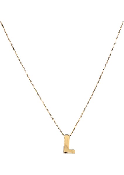- 14 Ayar L Harfli Hayalet Zincirli Altın Kolye