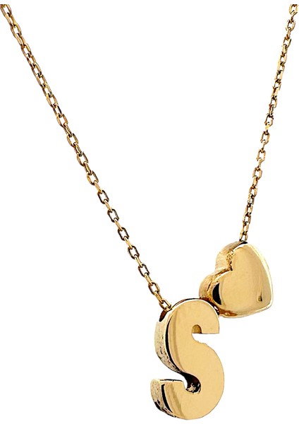 - 14 Ayar S Harfli Kalpli Hayalet Zincir Altın Kolye fiyatları