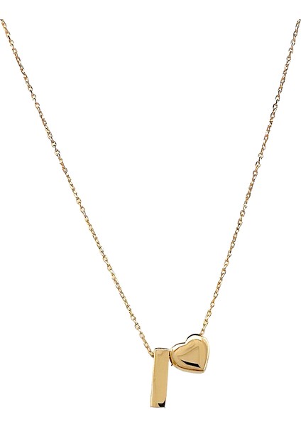 - 14 Ayar I Harfli Kalpli Hayalet Zincir Altın Kolye