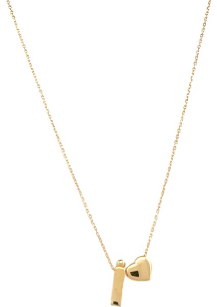 - 14 Ayar I Harfli Kalpli Hayalet Zincir Altın Kolye