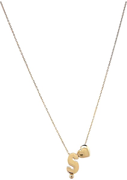 - 14 Ayar Ş Harfli Kalpli Hayalet Zincir Altın Kolye