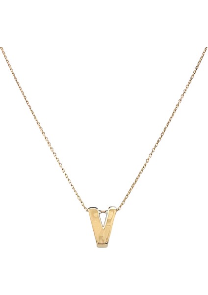 - 14 Ayar V Harfli Hayalet Zincirli Altın Kolye