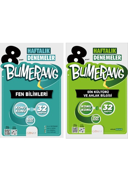 8. Sınıf Bumerang Serisi 32 Haftalık Denemeler Fen Bilimleri Din Kültürü ve Ahlak Bilgisi Seti 2026 Güncel Basım