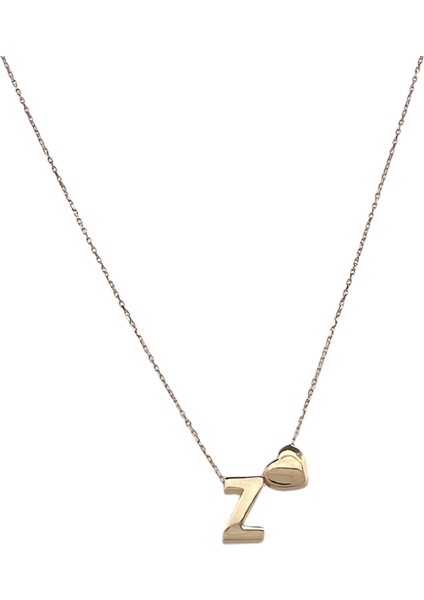 - 14 Ayar Z Harfli Kalpli Hayalet Zincir Altın Kolye