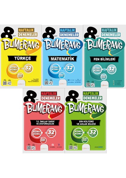 8. Sınıf Bumerang Serisi 32 Haftalık Denemeler Türkçe Matematik Fen Bilimleri Inkılap Tarihi Din Kültürü Seti 2026 Güncel Basım