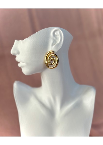 Çelik Küpe Sarmal Şekilli Gold Renk