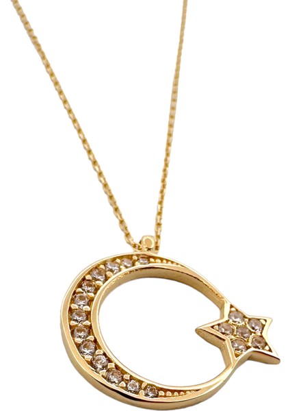 - 14 Ayar Altın Taşlı Ay Yıldız Kolye fiyatları