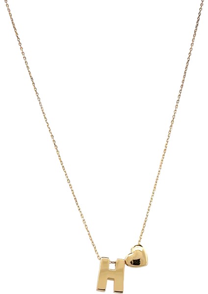 - 14 Ayar H Harfli Kalpli Hayalet Zincir Altın Kolye
