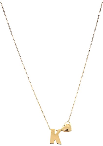 - 14 Ayar K Harfli Kalpli Hayalet Zincir Altın Kolye