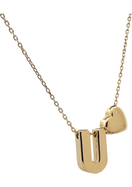 - 14 Ayar U Harfli Kalpli Hayalet Zincir Altın Kolye fiyatları
