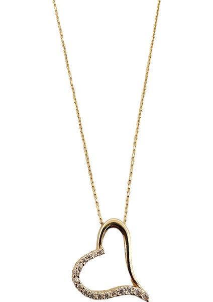 - 14 Ayar Altın Taşlı Kalp Kolye