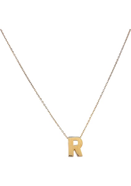 - 14 Ayar R Harfli Hayalet Zincirli Altın Kolye