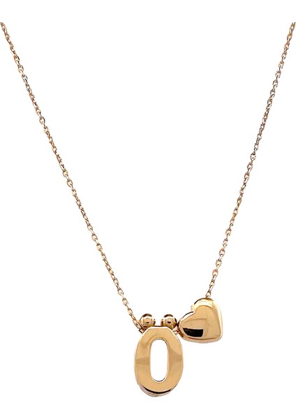 - 14 Ayar Ö Harfli Kalpli Hayalet Zincir Altın Kolye