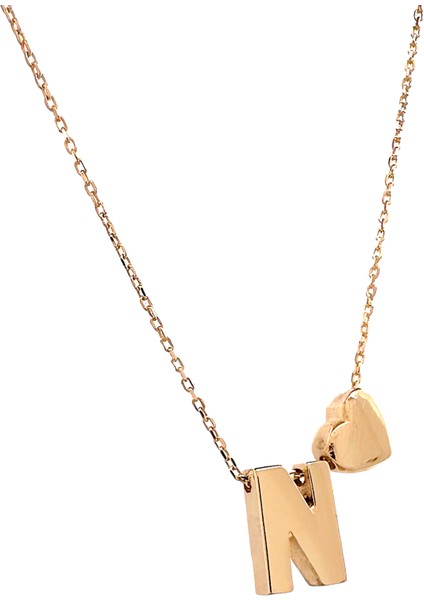 - 14 Ayar N Harfli Kalpli Hayalet Zincir Altın Kolye fiyatları