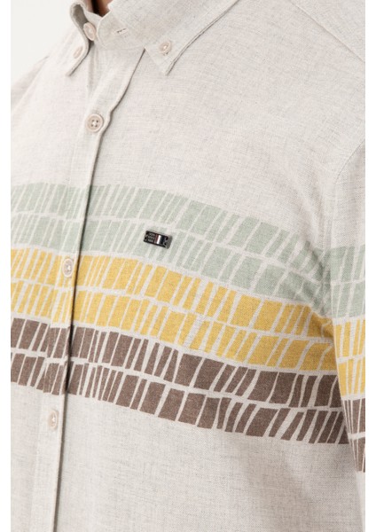 Erkek Ekru Gömlek Desenli 50296600-VR019