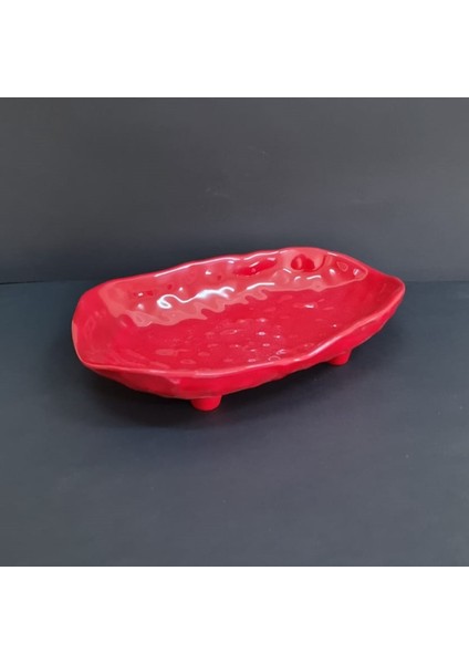 2 Adet Melamin Ayaklı Kayık Tabak – Salata ve Sunum Tabağı 30X19X6 cm Kırmızı