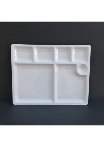4 Adet Kırılmaz Melamin Standart 7 Bölmeli Tabldot Yemek Tabağı 33X26 cm