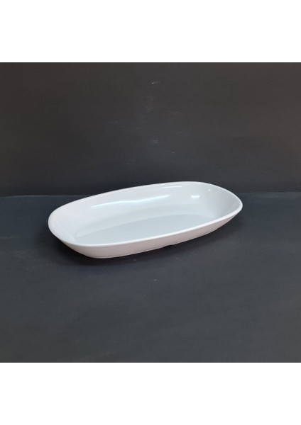 12 Adet Kırılmaz Melamin Oval Kayık Tabak 24X14 cm - Beyaz