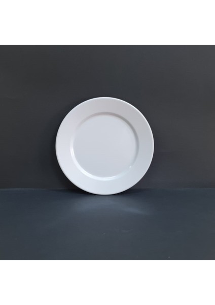 12 Adet Kırılmaz Melamin Çizgi Tatlı & Yemek Servis Tabağı 21 cm - Beyaz