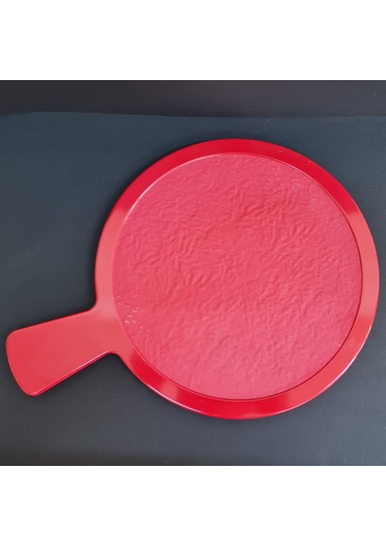 Melamin Pizza ve Sunum Tabağı – Saplı Kırmızı Servis Tabağı 33 cm