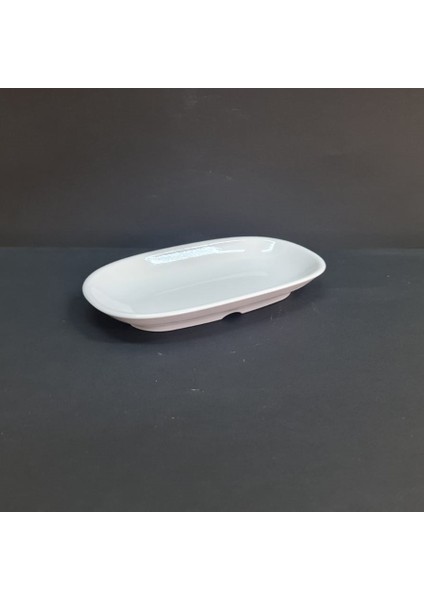 12 Adet Kırılmaz Melaminv Oval Kayık Tabak 19X10 cm - Beyaz