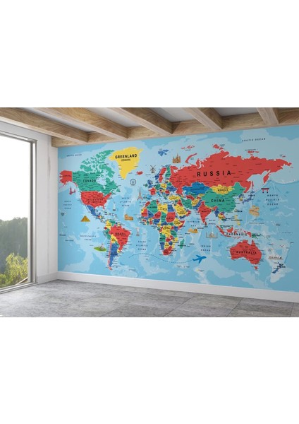 EAST00 Detaylı Ingilizce Dünya Haritası Duvar Kağıdı -2021 fiyatları