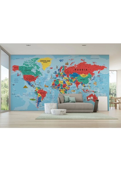 EAST00 Detaylı Ingilizce Dünya Haritası Duvar Kağıdı -2021 fırsatları