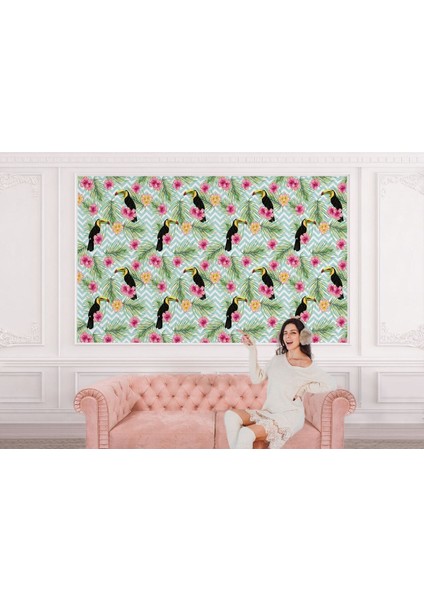 Koleksiyon 01 Tropikal Papağanlar Çiçekli Ağaç Yaprakları Duvar KAĞIDI-5570