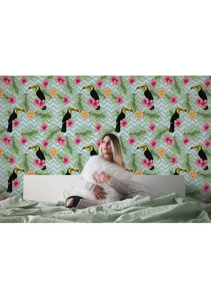 Koleksiyon 01 Tropikal Papağanlar Çiçekli Ağaç Yaprakları Duvar KAĞIDI-5570 modelleri