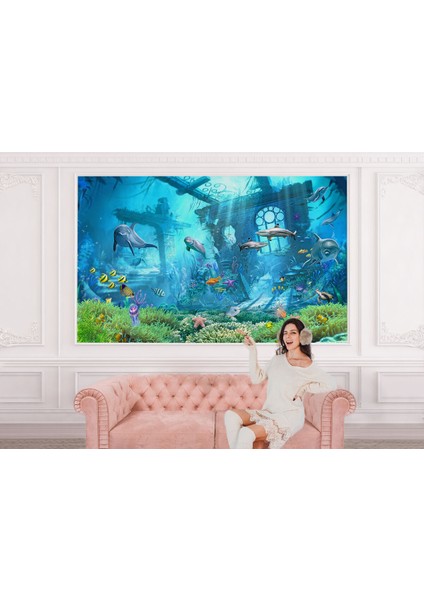 Sybr SERI001 Su Altı Manzarası Yağlıboya Görünüm Dekoratif Duvar KAĞIDI-3667