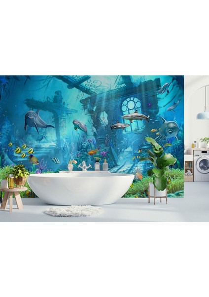 Sybr SERI001 Su Altı Manzarası Yağlıboya Görünüm Dekoratif Duvar KAĞIDI-3667 fırsatları