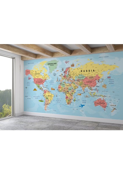 Ingilizce Dünya Haritası Duvar Kağıdı Ülke Sembollü ve DETAYLI-2019 fiyatları