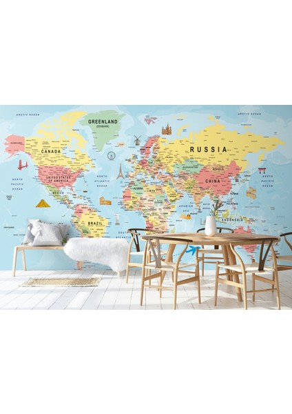 Ingilizce Dünya Haritası Duvar Kağıdı Ülke Sembollü ve DETAYLI-2019 modelleri